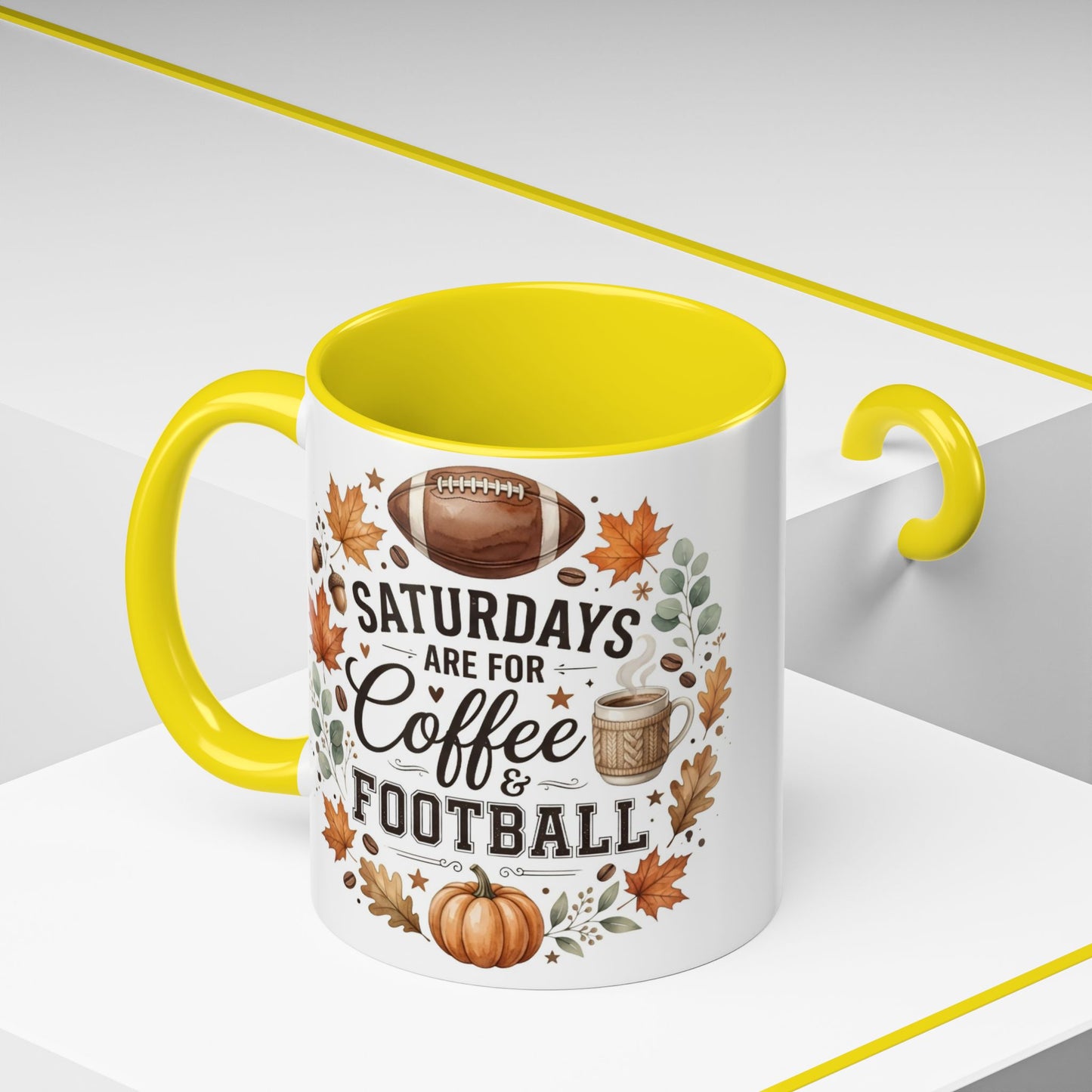 Saturdays Are for Coffee & Football Accent Mug | Fall Coffee Mug | Game Day Ceramic Mug | Football Lover Gift | 11oz & 15oz
