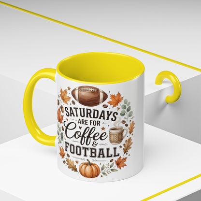 Saturdays Are for Coffee & Football Accent Mug | Fall Coffee Mug | Game Day Ceramic Mug | Football Lover Gift | 11oz & 15oz