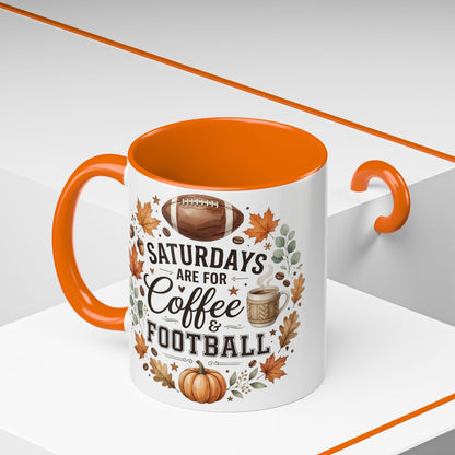 Saturdays Are for Coffee & Football Accent Mug | Fall Coffee Mug | Game Day Ceramic Mug | Football Lover Gift | 11oz & 15oz