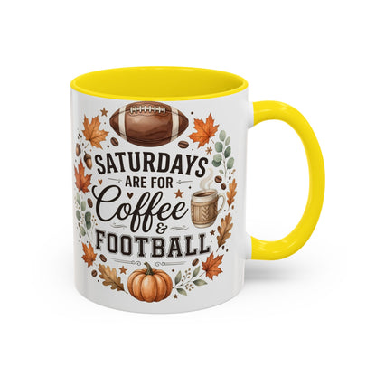 Saturdays Are for Coffee & Football Accent Mug | Fall Coffee Mug | Game Day Ceramic Mug | Football Lover Gift | 11oz & 15oz