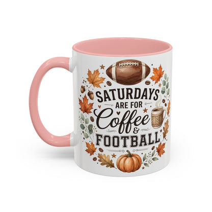 Saturdays Are for Coffee & Football Accent Mug | Fall Coffee Mug | Game Day Ceramic Mug | Football Lover Gift | 11oz & 15oz