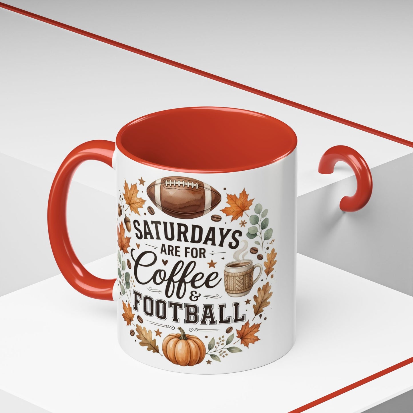 Saturdays Are for Coffee & Football Accent Mug | Fall Coffee Mug | Game Day Ceramic Mug | Football Lover Gift | 11oz & 15oz