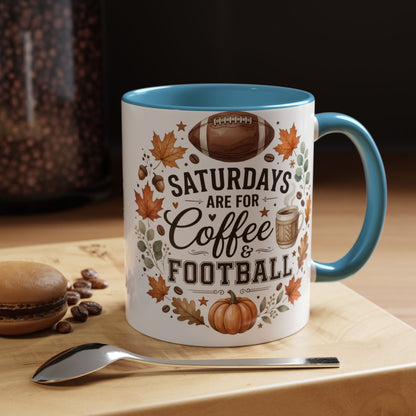 Saturdays Are for Coffee & Football Accent Mug | Fall Coffee Mug | Game Day Ceramic Mug | Football Lover Gift | 11oz & 15oz