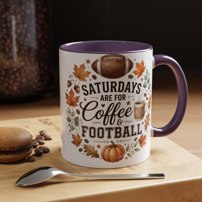 Saturdays Are for Coffee & Football Accent Mug | Fall Coffee Mug | Game Day Ceramic Mug | Football Lover Gift | 11oz & 15oz