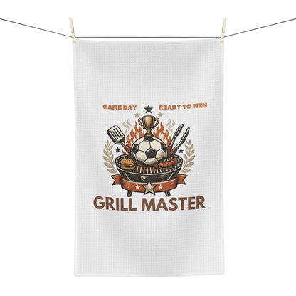 Grill Master Soccer Microfiber Tea Towel | Funny Game Day Kitchen Towel for BBQ Fans | Fast-Drying Dish Towel Gift