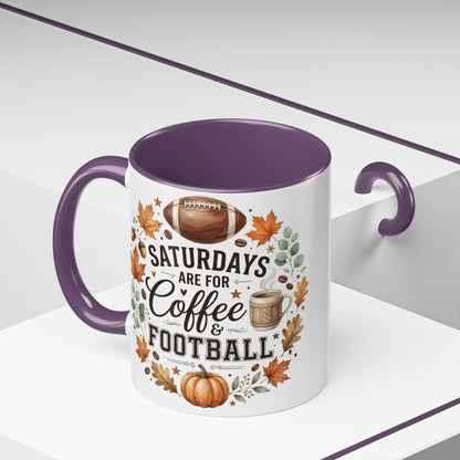 Saturdays Are for Coffee & Football Accent Mug | Fall Coffee Mug | Game Day Ceramic Mug | Football Lover Gift | 11oz & 15oz
