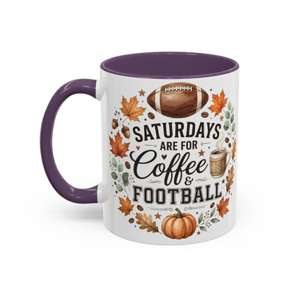 Saturdays Are for Coffee & Football Accent Mug | Fall Coffee Mug | Game Day Ceramic Mug | Football Lover Gift | 11oz & 15oz