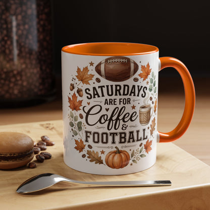 Saturdays Are for Coffee & Football Accent Mug | Fall Coffee Mug | Game Day Ceramic Mug | Football Lover Gift | 11oz & 15oz