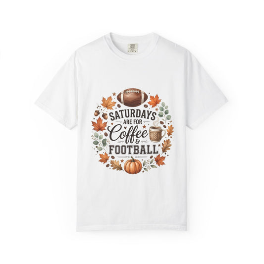 Saturday Football & Coffee T-Shirt — Fall Pumpkin Game Day Tee