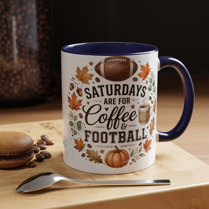 Saturdays Are for Coffee & Football Accent Mug | Fall Coffee Mug | Game Day Ceramic Mug | Football Lover Gift | 11oz & 15oz