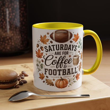 Saturdays Are for Coffee & Football Accent Mug | Fall Coffee Mug | Game Day Ceramic Mug | Football Lover Gift | 11oz & 15oz