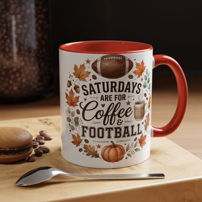Saturdays Are for Coffee & Football Accent Mug | Fall Coffee Mug | Game Day Ceramic Mug | Football Lover Gift | 11oz & 15oz