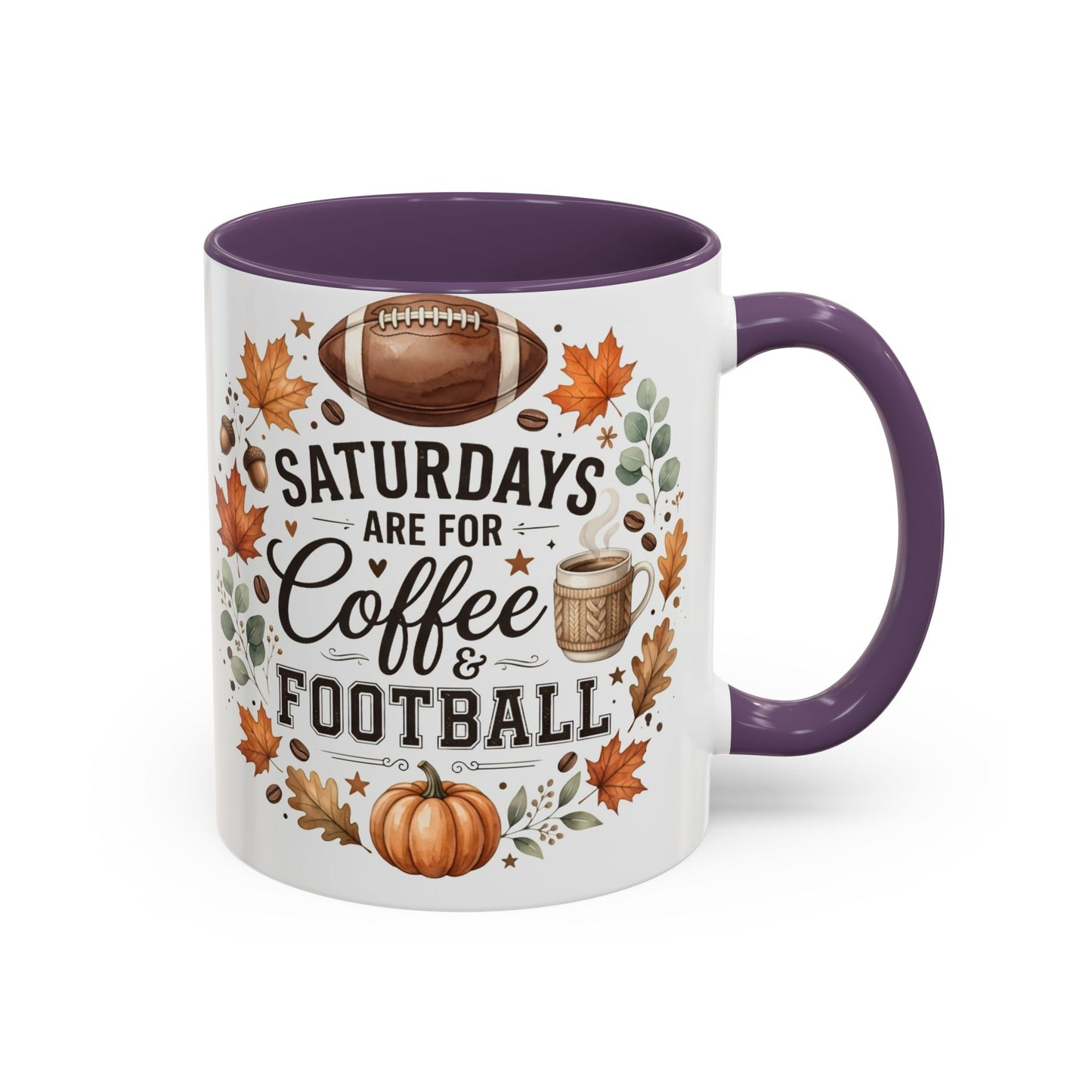 Saturdays Are for Coffee & Football Accent Mug | Fall Coffee Mug | Game Day Ceramic Mug | Football Lover Gift | 11oz & 15oz