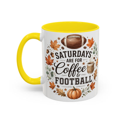 Saturdays Are for Coffee & Football Accent Mug | Fall Coffee Mug | Game Day Ceramic Mug | Football Lover Gift | 11oz & 15oz