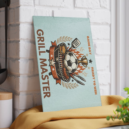 Grill Master Soccer Glass Cutting Board | Tempered Glass BBQ Cutting Board | Game Day Kitchen Decor & Serving Board