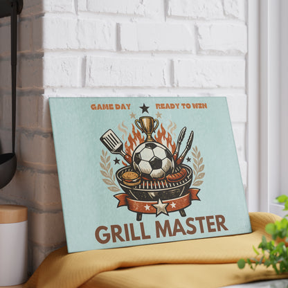 Grill Master Soccer Glass Cutting Board | Tempered Glass BBQ Cutting Board | Game Day Kitchen Decor & Serving Board