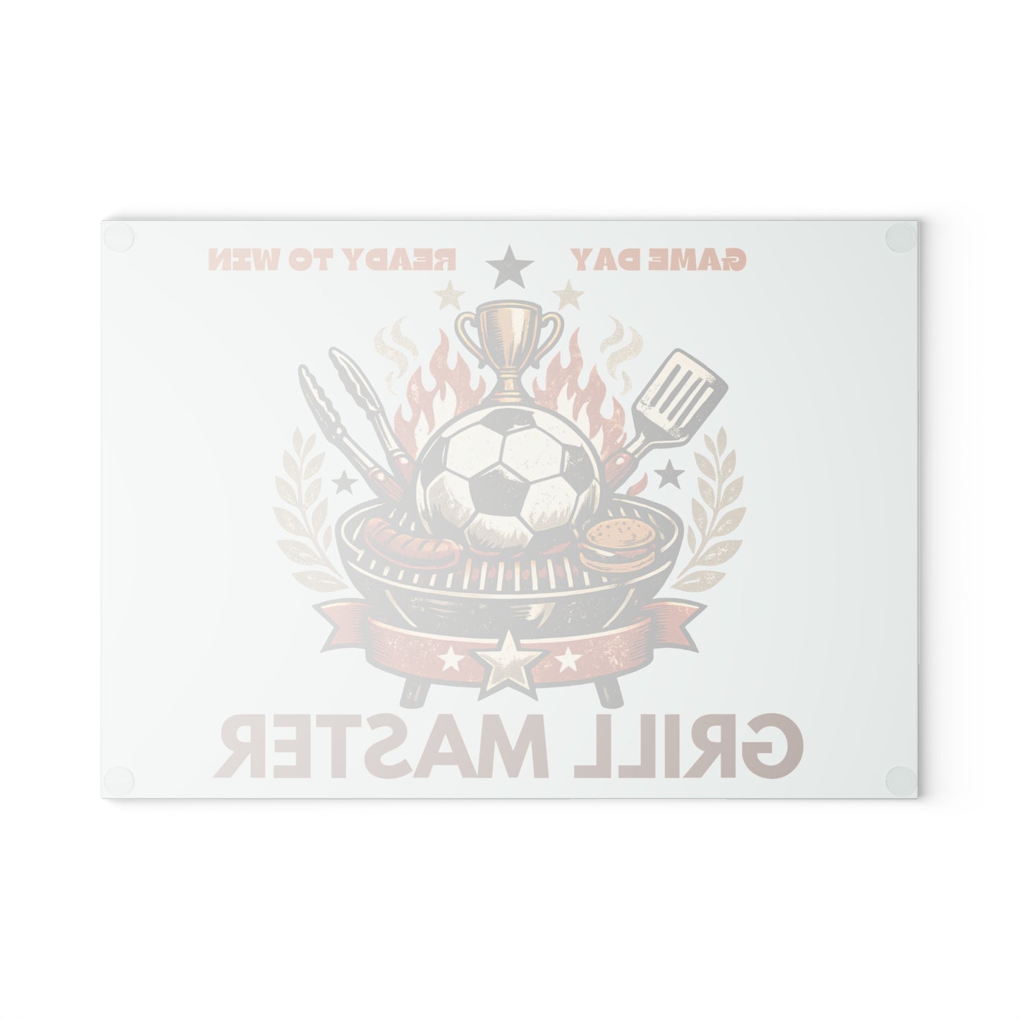 Grill Master Soccer Glass Cutting Board | Tempered Glass BBQ Cutting Board | Game Day Kitchen Decor & Serving Board