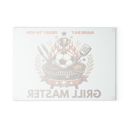 Grill Master Soccer Glass Cutting Board | Tempered Glass BBQ Cutting Board | Game Day Kitchen Decor & Serving Board