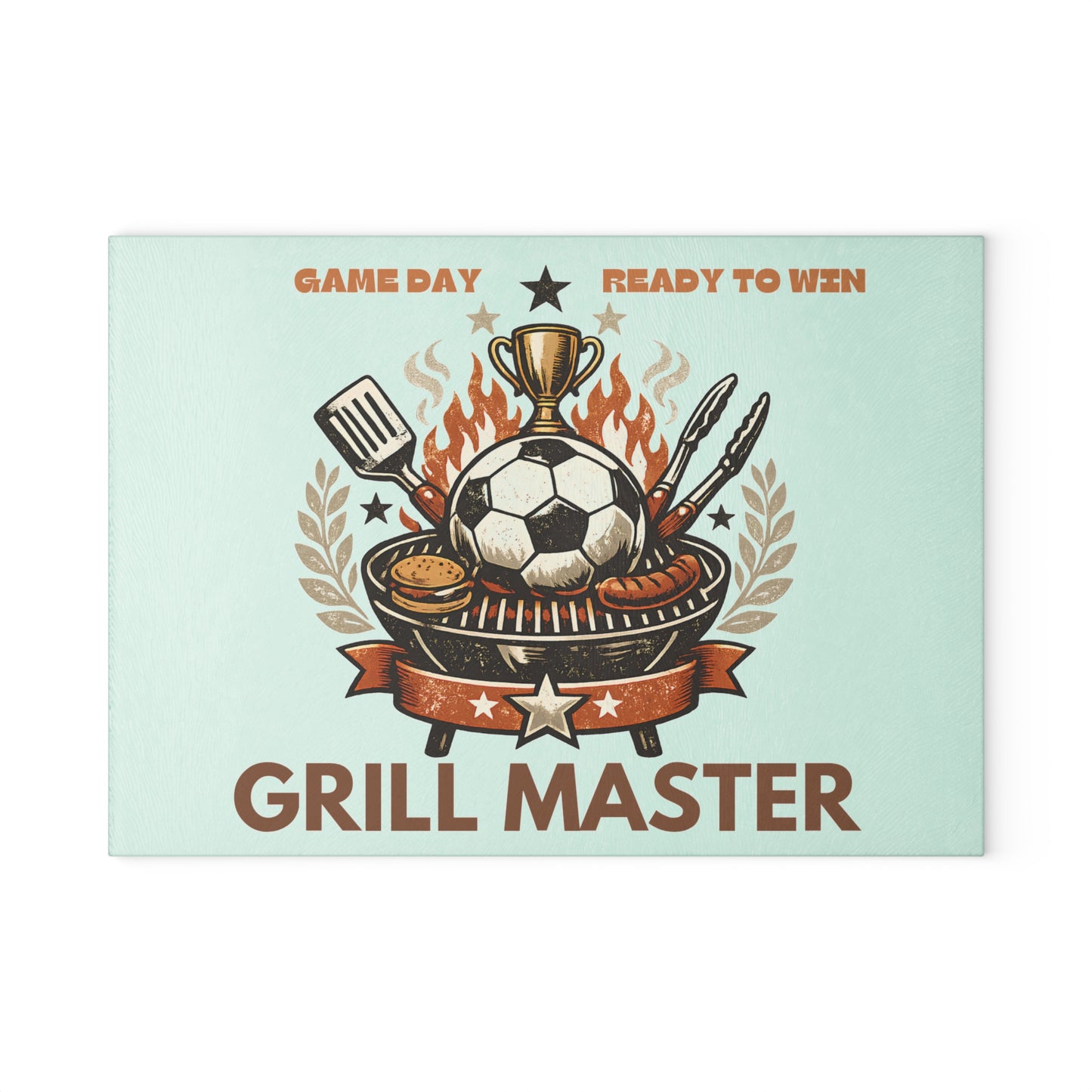 Grill Master Soccer Glass Cutting Board | Tempered Glass BBQ Cutting Board | Game Day Kitchen Decor & Serving Board