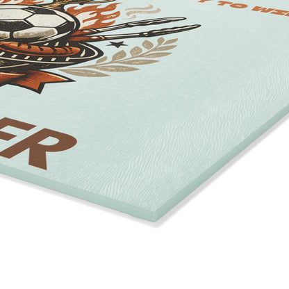 Grill Master Soccer Glass Cutting Board | Tempered Glass BBQ Cutting Board | Game Day Kitchen Decor & Serving Board