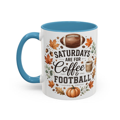 Saturdays Are for Coffee & Football Accent Mug | Fall Coffee Mug | Game Day Ceramic Mug | Football Lover Gift | 11oz & 15oz
