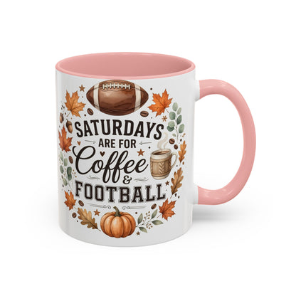 Saturdays Are for Coffee & Football Accent Mug | Fall Coffee Mug | Game Day Ceramic Mug | Football Lover Gift | 11oz & 15oz