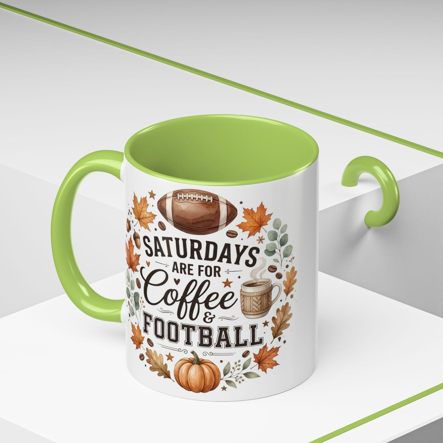 Saturdays Are for Coffee & Football Accent Mug | Fall Coffee Mug | Game Day Ceramic Mug | Football Lover Gift | 11oz & 15oz